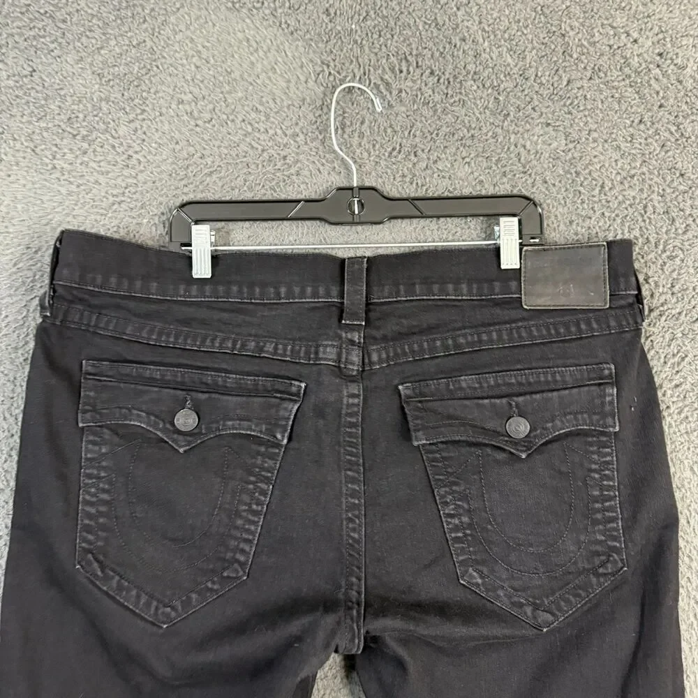 True Religion Jeans Mens 42x31 Black Ricky Relaxed Straight Fit Stretch Denim